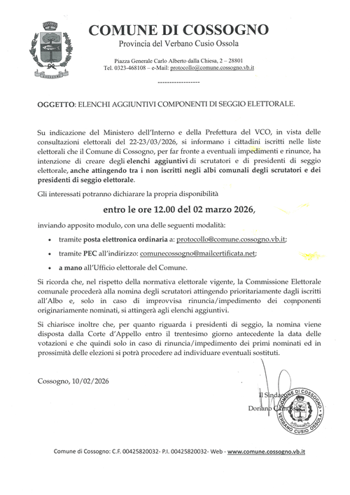 Elenchi aggiuntivi componenti seggio elettorale