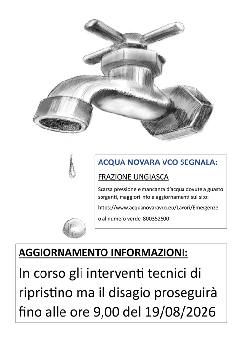 Fraz. Ungiasca - Problemi erogazione acqua potabile, aggiornamento