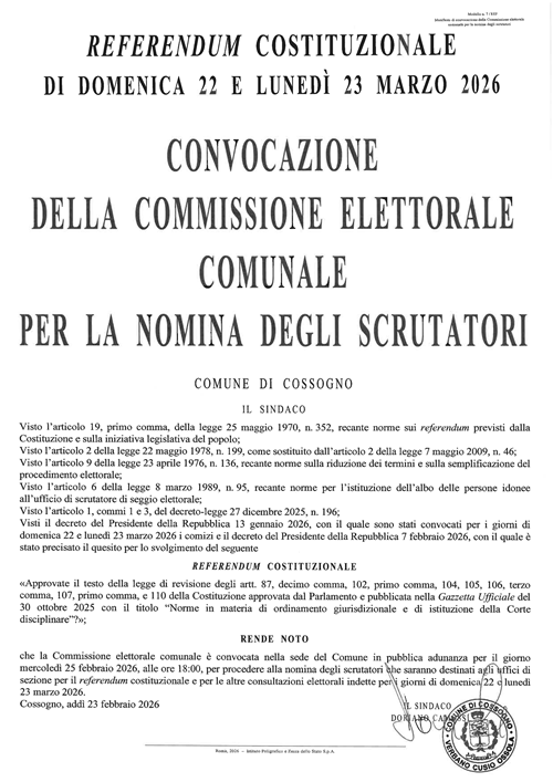 Convocazione della commissione elettorale comunale per la nomina degli scrutatori